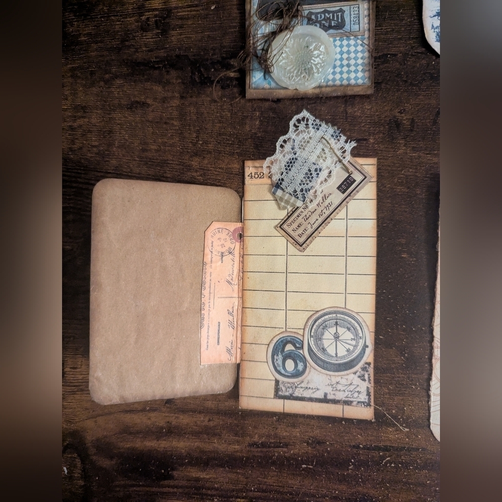 2/$15 Set Of 6 Handmade Junk Journal Vintage/Rustic Tags-Double Sided-Cream/Blue - Picture 4 of 5